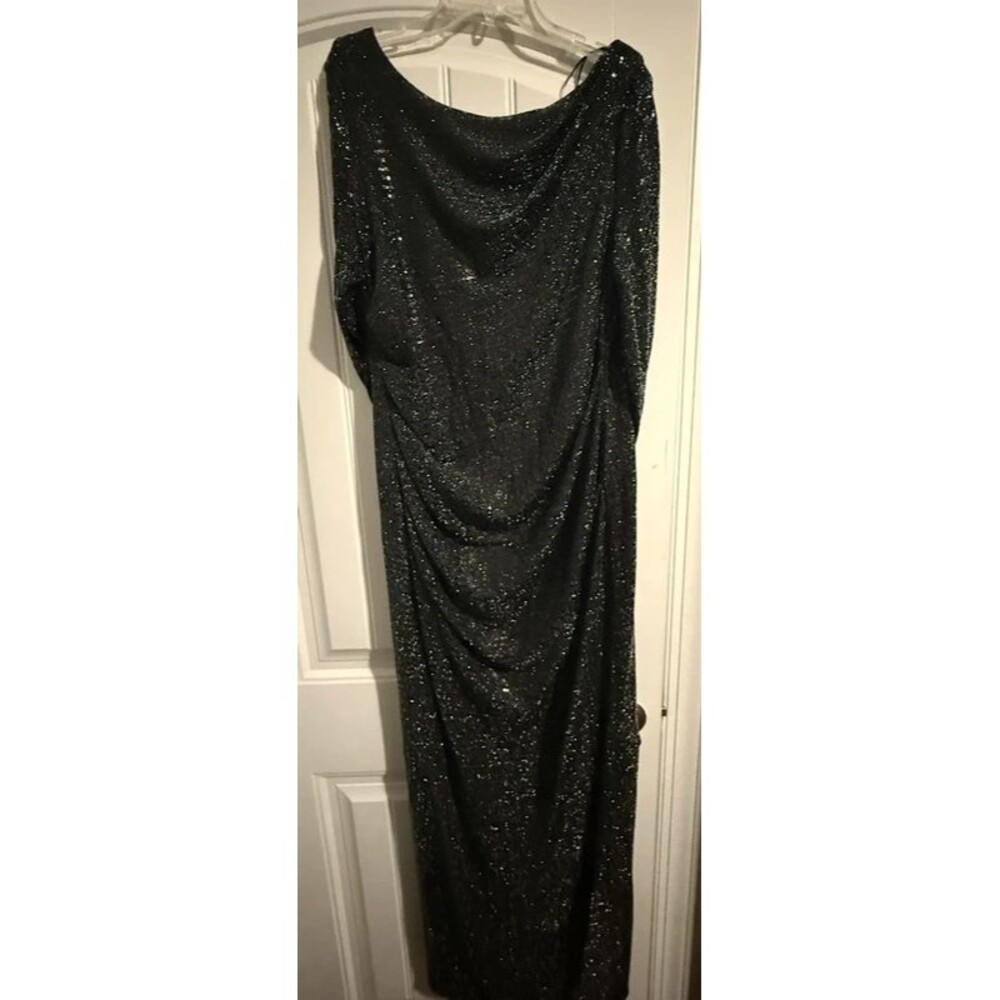 R & M Richards maxi sequin wedding guest party dress black drape sz 16